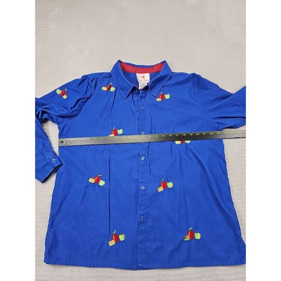 Quacker Factory Shirt Womens XL Blue Corduroy Button Down Embroidered Apple - Picture 3 of 6